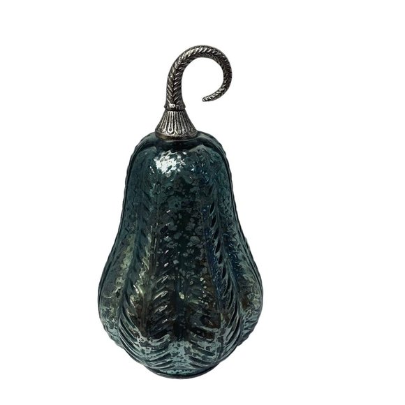 Led Lighted Glass Gourd Pumpkin Blue Silver Handblown Metal Stem Rare - Picture 1 of 10